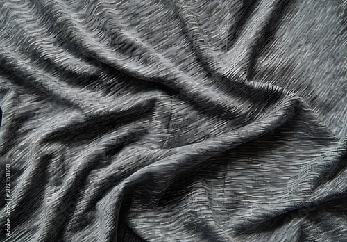 Grey T-Shirt Fabric Texture Background Top View photo