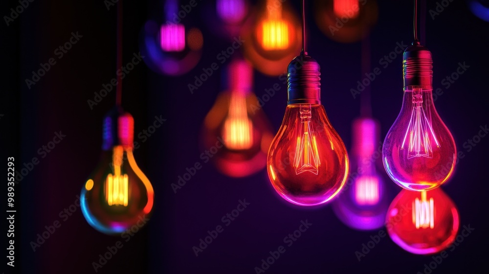 Colorful Light Bulbs Hanging Colorful Light Bulbs Hanging