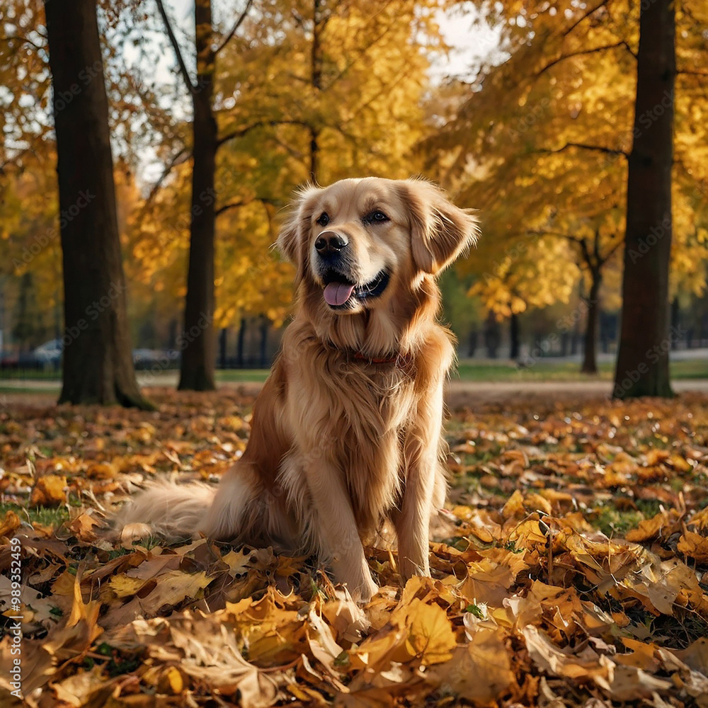 a golden retriever sits in an autumn park a golden retriever sits in an autumn park