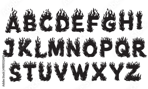 alphabet in fire style.vector illustration
