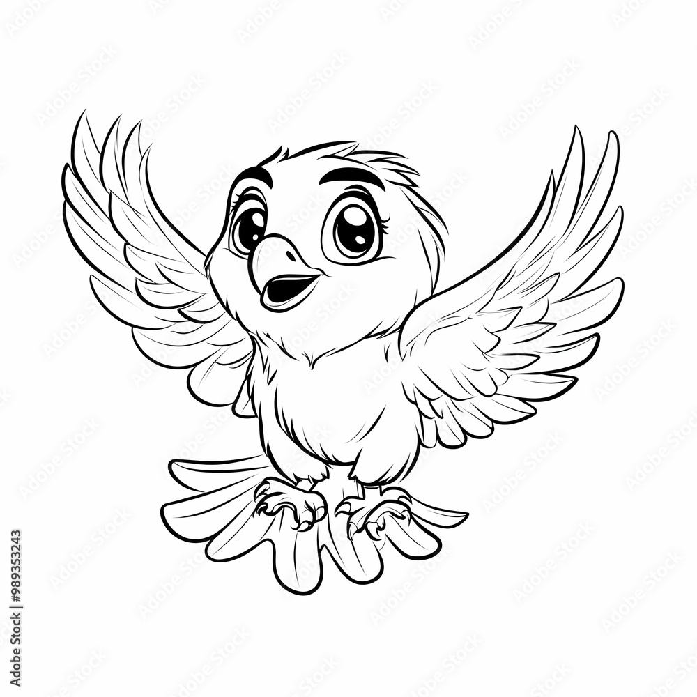 Cute Cartoon Bird Illustration with Wings Spread Cute Cartoon Bird Illustration with Wings Spread