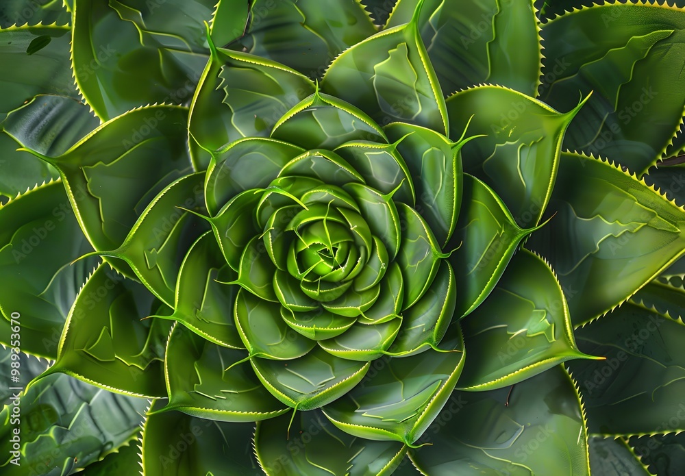 Aloe Vera Plant Close-Up: Geometric Spiral Pattern Aloe Vera Plant Close-Up: Geometric Spiral Pattern
