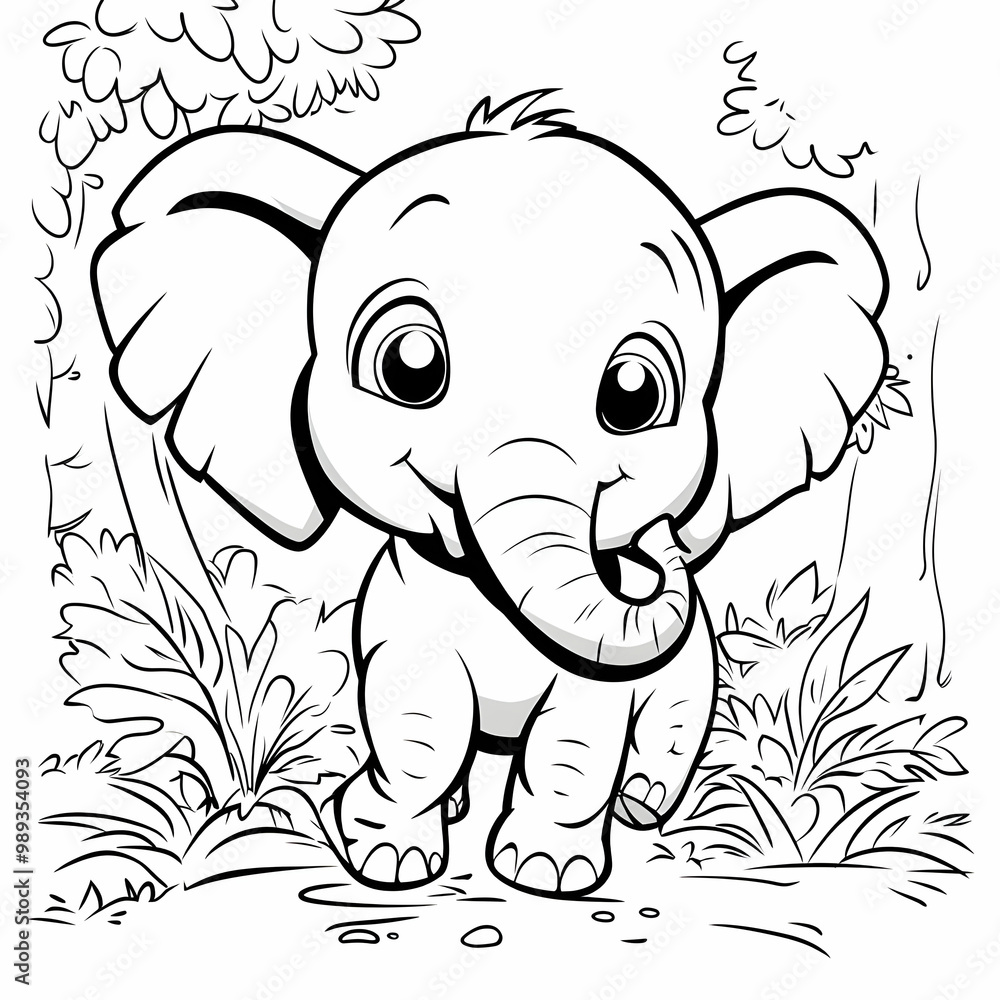 Fototapeta premium Cute Baby Elephant Illustration for Coloring Book