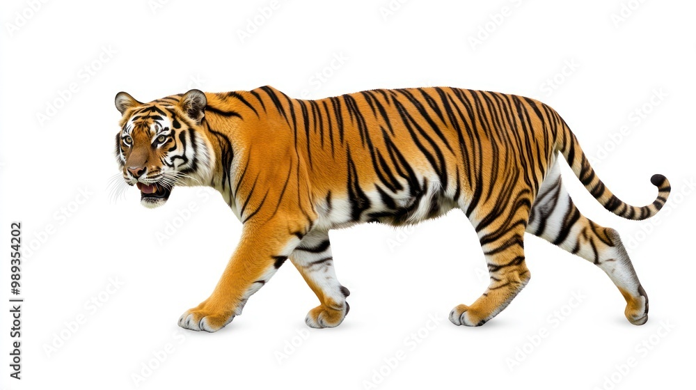 Obraz premium Bengal Tiger Walking on White Background