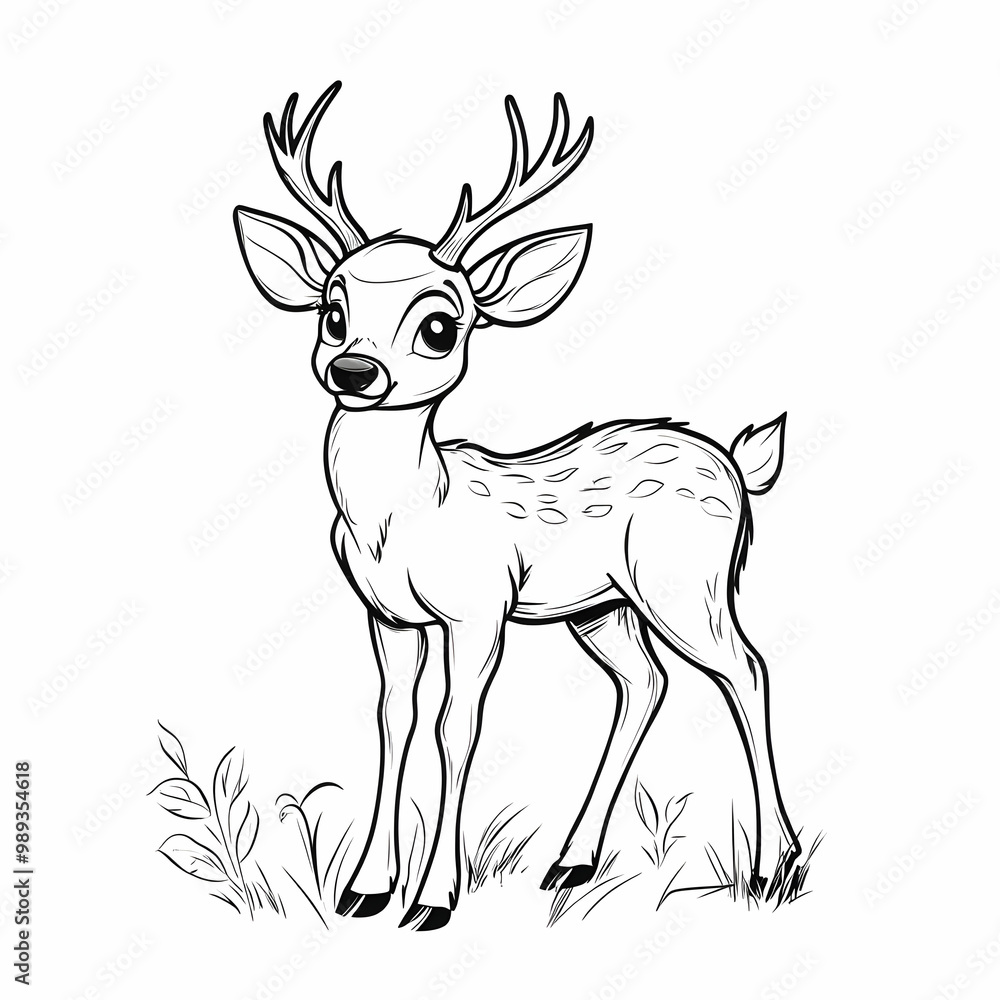 Fototapeta premium Cute Deer Illustration with Antlers