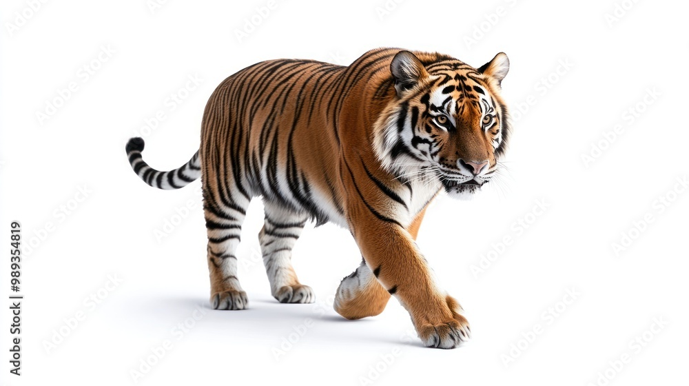 Tiger walking forward, isolated on white background Tiger walking forward, isolated on white background