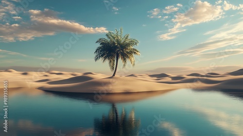 Oasis of Tranquility in Surreal Desert Landscape - Symbol of Equanimity and Peace