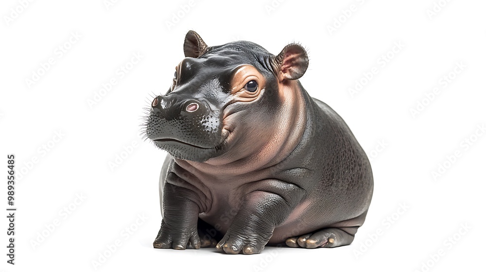 Graceful Baby Pygmy Hippo Silhouette on White Background - Minimalist Wildlife Concept Graceful Baby Pygmy Hippo Silhouette on White Background - Minimalist Wildlife Concept