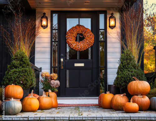 Fall/Halloween front door with decorations