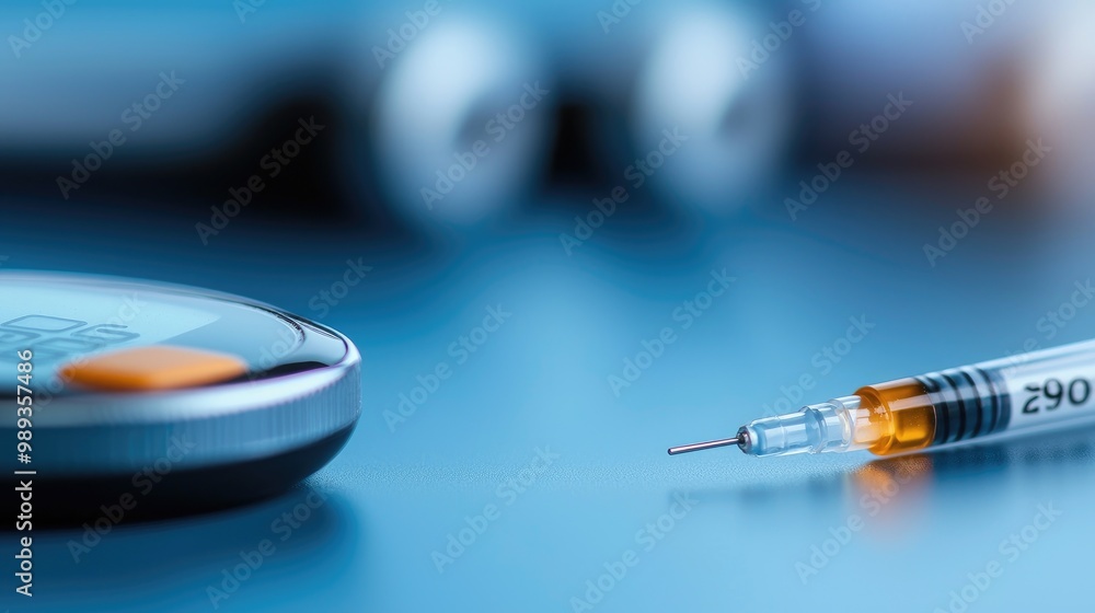 A close-up image of a syringe next to a blood glucose monitor, symbolizing diabetes management and insulin administration. A close-up image of a syringe next to a blood glucose monitor, symbolizing diabetes management and insulin administration.