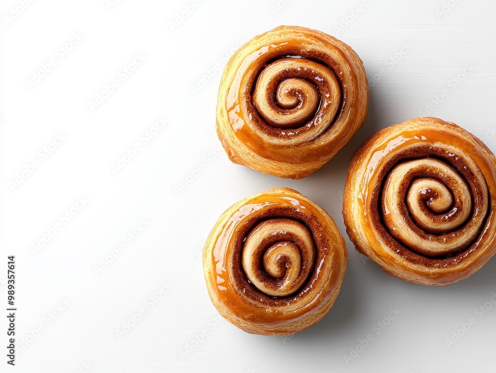 Gourmet Cinnamon Rolls Trio Closeup of Golden Brown Sweet Swirls on White, Festive and Tempting Bakery Delight for Food Blogs and Marketing Gourmet Cinnamon Rolls Trio Closeup of Golden Brown Sweet Swirls on White, Festive and Tempting Bakery Delight for Food Blogs and Marketing