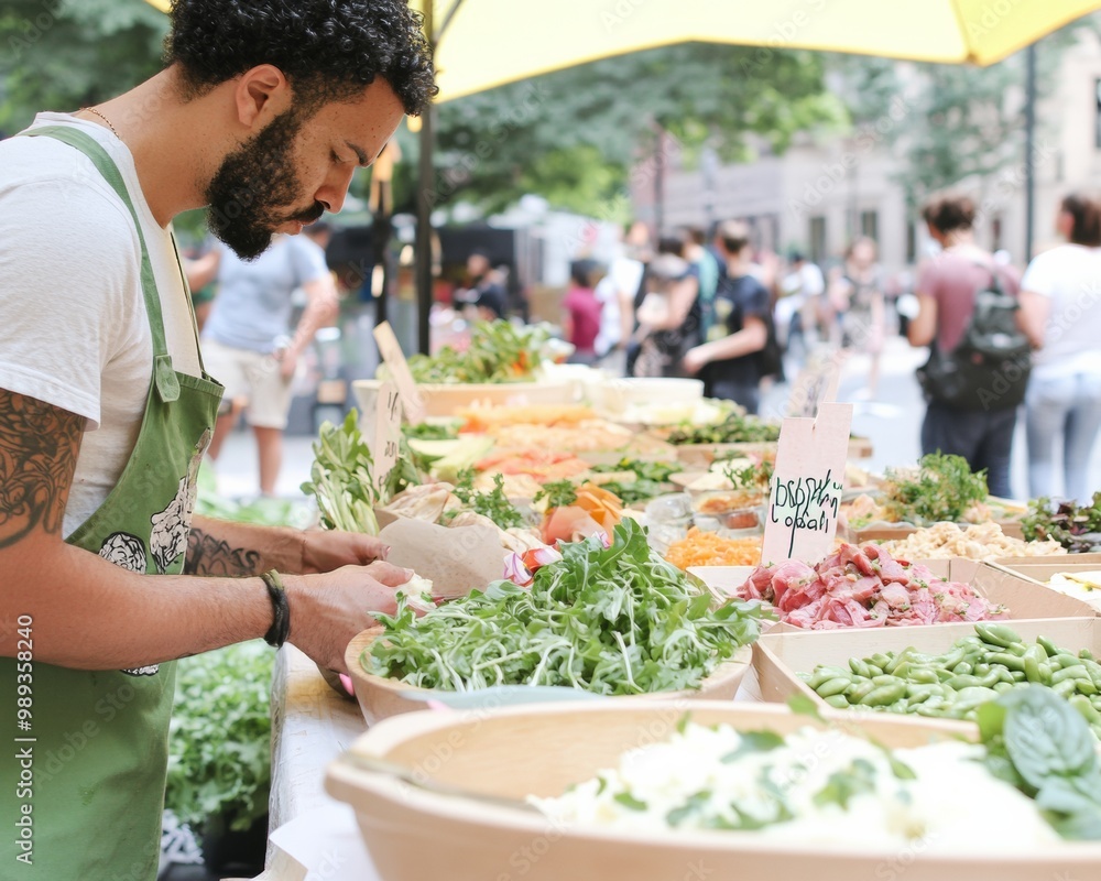 Vibrant Pop-Up Event with Cultured Meat Dishes and Lime-Green Decor in a City Square Vibrant Pop-Up Event with Cultured Meat Dishes and Lime-Green Decor in a City Square