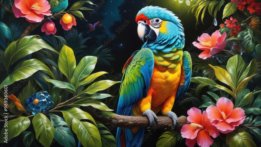 Fototapeta premium blue and yellow macaw ara created with generative AI software