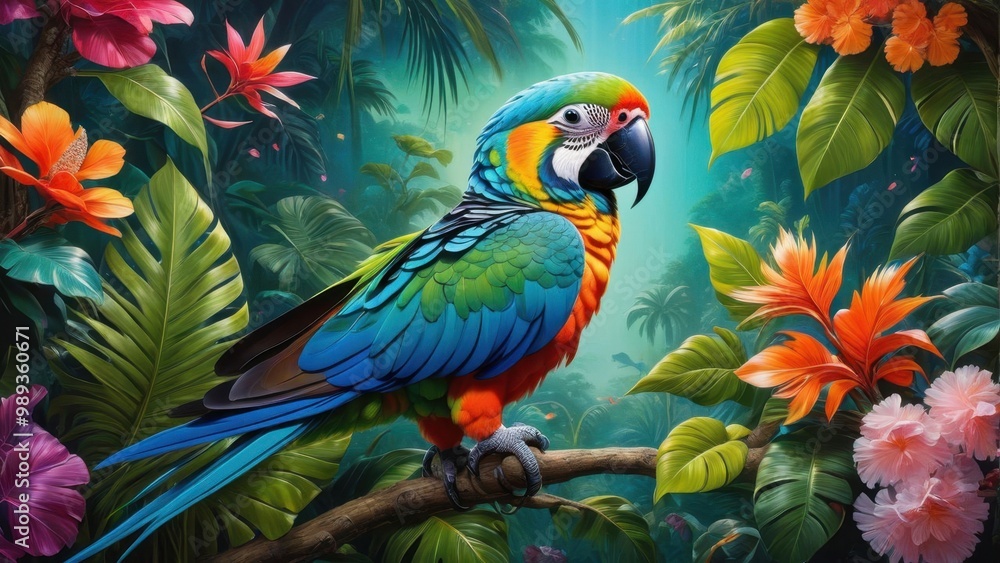 Obraz premium blue and yellow macaw ara created with generative AI software