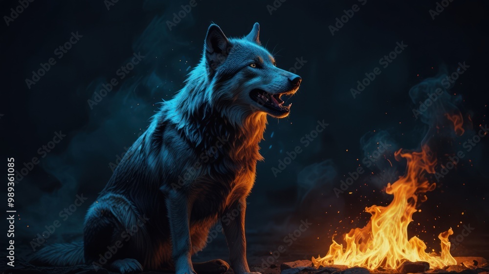 Fototapeta premium Wolf by the Fire
