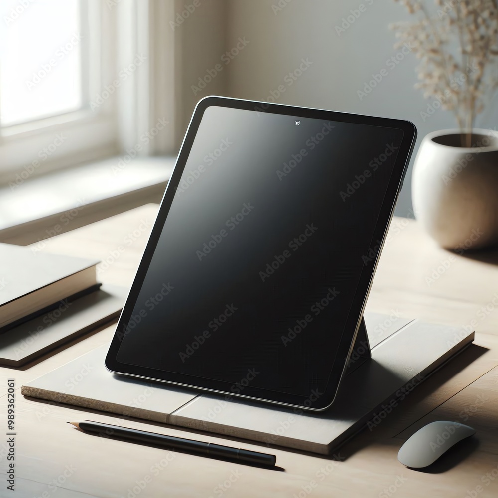 3d mockup of a tablet with pen on a wooden desk 3d mockup of a tablet with pen on a wooden desk