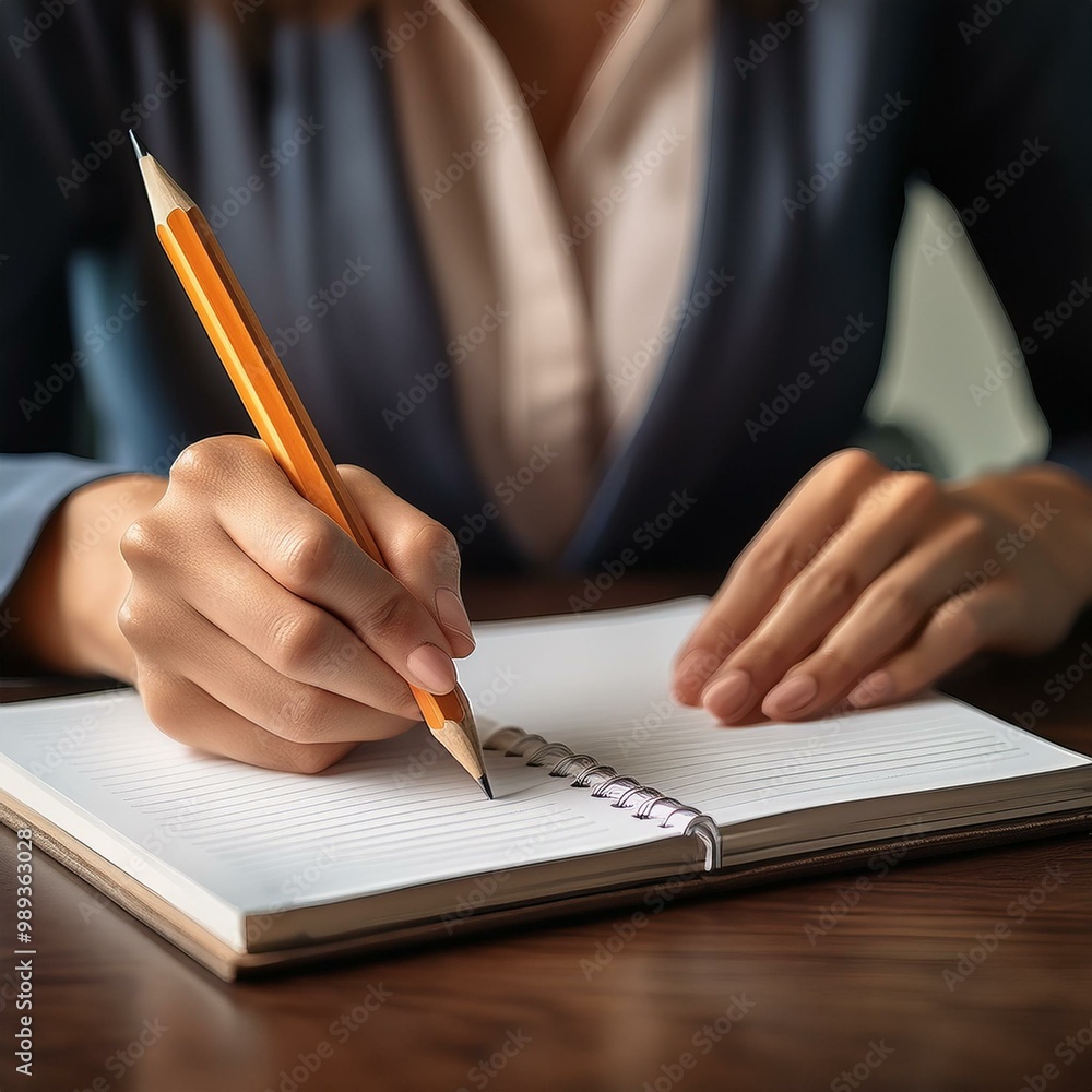 businessmans hands holding a pencil writing down goals or a todo list in a notebook businessmans hands holding a pencil writing down goals or a todo list in a notebook