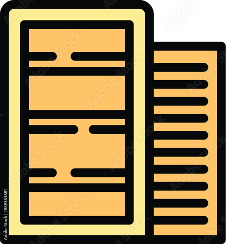 This vector icon represents a data center server room hosting big data with servers and network equipment