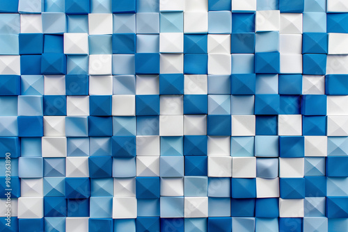 Blue cubic background, modern blue white cubicle pattern.


