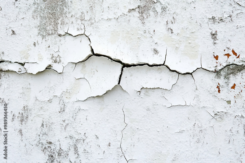 Fototapeta premium Cracked white wall texture with peeling paint