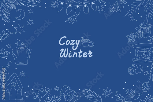 Cute winter background with hand inscription. Vector illustration