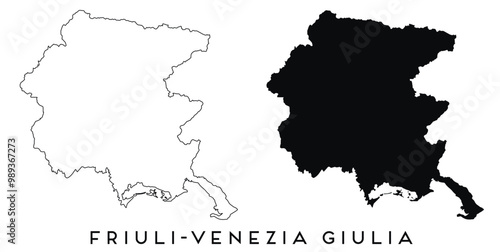 Friuli Venezia Giulia map outline and black silhouette vector