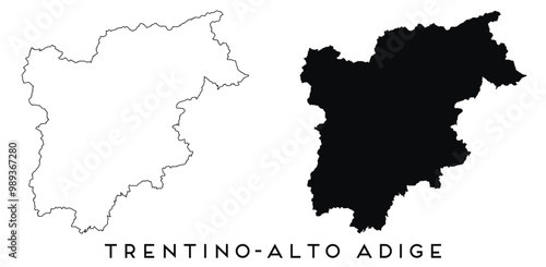 Trentino Alto Adige map outline and black silhouette vector