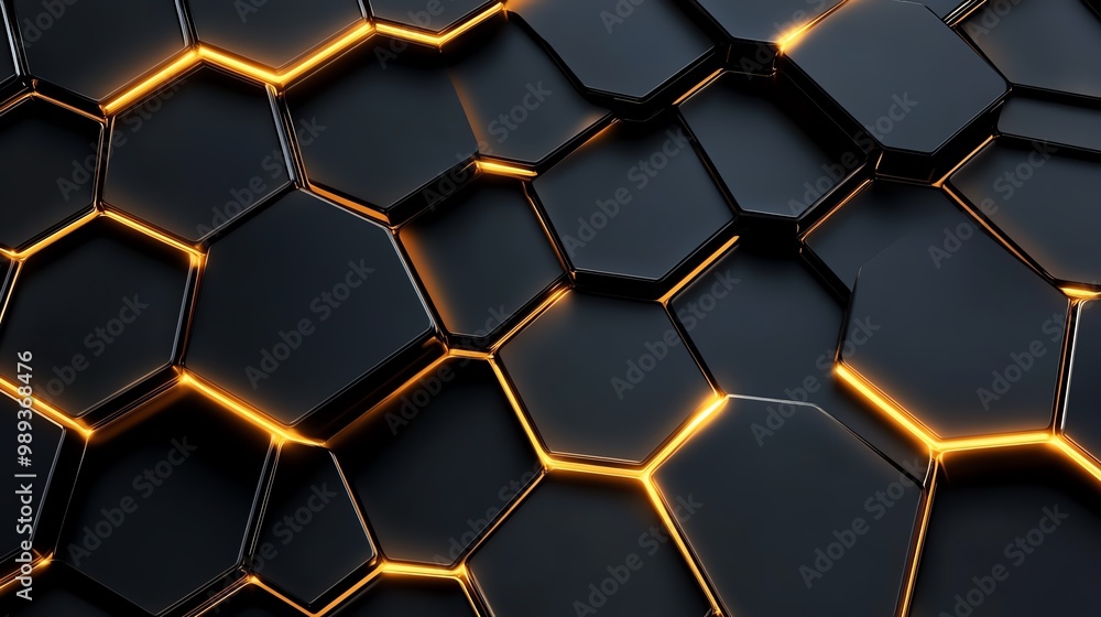 Abstract hexagonal pattern with glowing orange edges and a sleek black background, perfect for modern design projects. Abstract hexagonal pattern with glowing orange edges and a sleek black background, perfect for modern design projects.