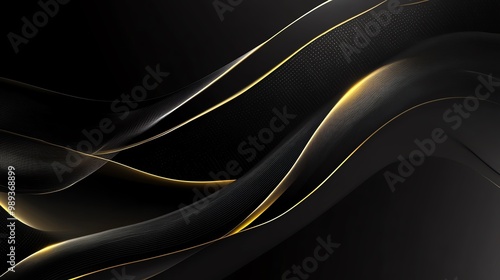 Elegant abstract background featuring smooth black waves with golden accents for modern design themes and creative projects.