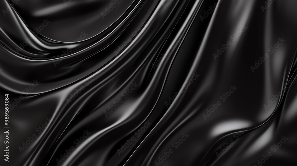 Obraz premium Elegant black fabric with smooth, flowing texture, ideal for backgrounds, fashion, and artistic designs.