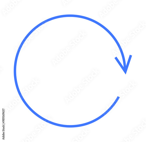 A simple blue arrow forming a circle suggesting rotation or refresh. Ideal for technology, user interface design, update processes, data synchronization, and continuous improvement themes. Minimal mod