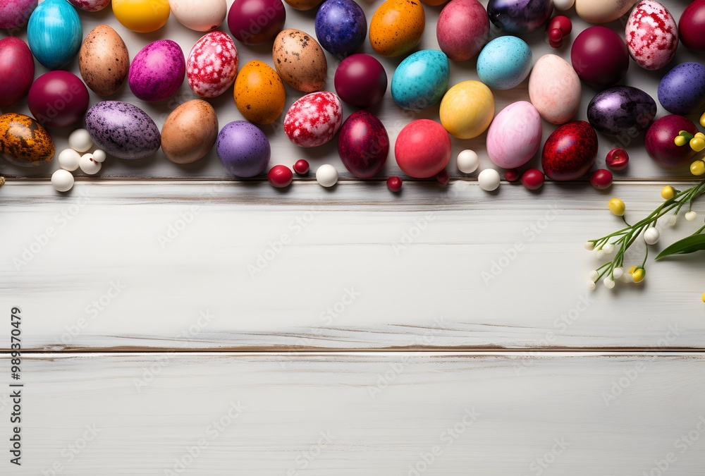 Obraz premium Colorful Easter Eggs Border White Background