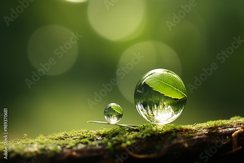 An uncommon sphere resembling a water droplet against a soft green natural backdrop