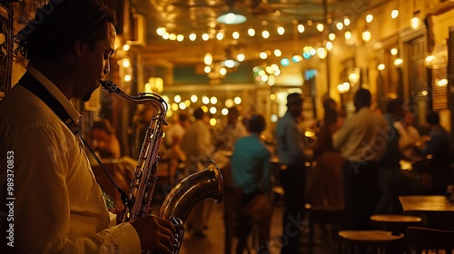 Soulful Sounds: Enchanting Jazz Club Night in New Orleans with Live Music and Dancing Crowd