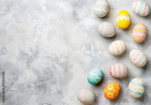 Colorful Easter Eggs on Grey Background