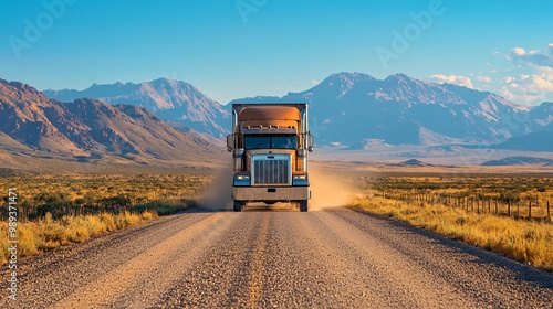 Semi Truck on a Desert Road.