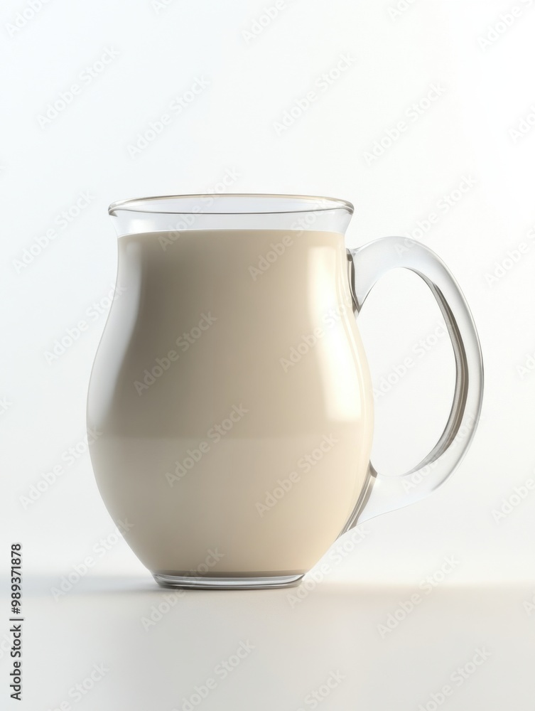 Creative Clear Glass Pitcher Filled with Fresh Milk On White Background. Creative Clear Glass Pitcher Filled with Fresh Milk On White Background.