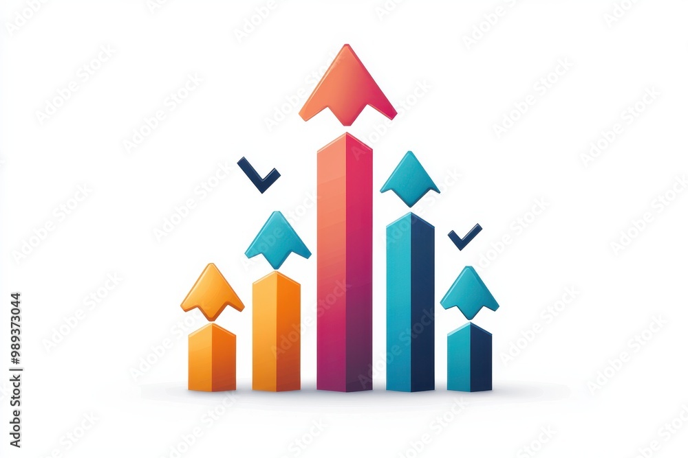 3D arrows pointing upward in vibrant colors on a white background representing growth and success 3D arrows pointing upward in vibrant colors on a white background representing growth and success