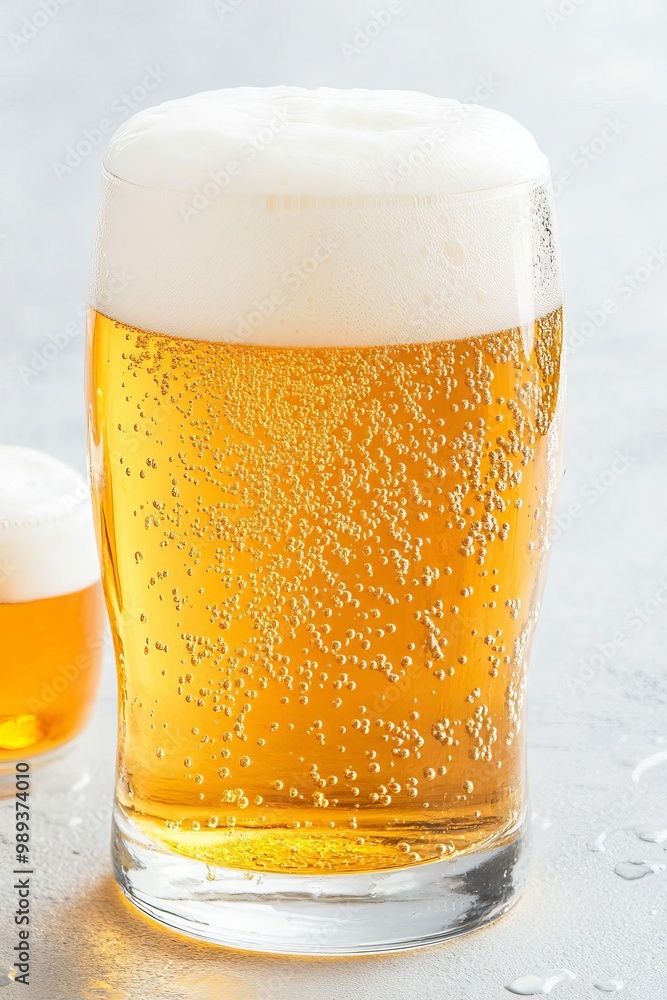 Fresh Beer Bubbling in a Glass with Foam Overflowing Refreshing Beverage CloseUp Fresh Beer Bubbling in a Glass with Foam Overflowing Refreshing Beverage CloseUp
