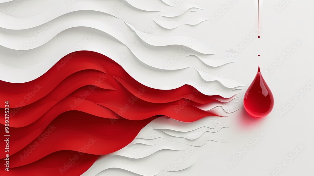 Obraz premium A large blood droplet in a glass design, set against a glossy red paper