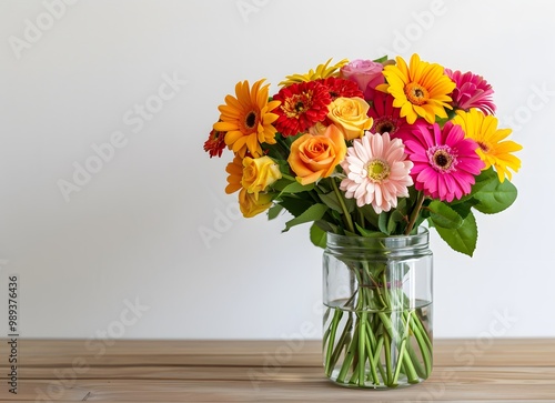 Wallpaper Mural Colorful Gerbera Daisies & Roses in Jar Torontodigital.ca