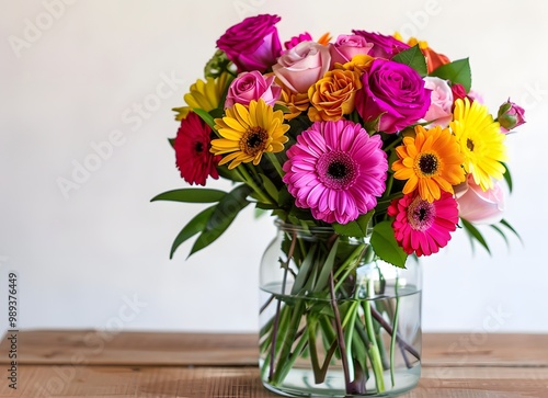Wallpaper Mural Colorful Roses & Gerbera Daisies Bouquet in Glass Jar Torontodigital.ca