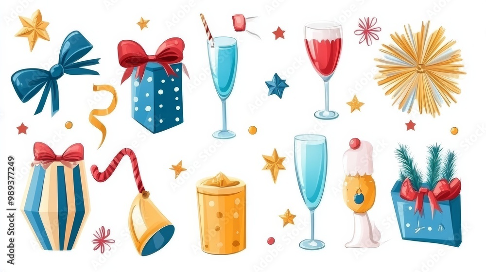Party elements on white isolated background. Xmas and New Year celebration. Happiness moment. Party elements on white isolated background. Xmas and New Year celebration. Happiness moment.