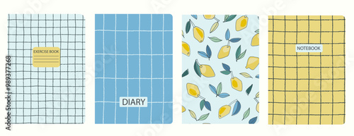 Set of cover page templates with hand drawn lemon. Based on seamless patterns. Headers isolated and replaceable. Perfect for notebooks, notepads, diaries, etc