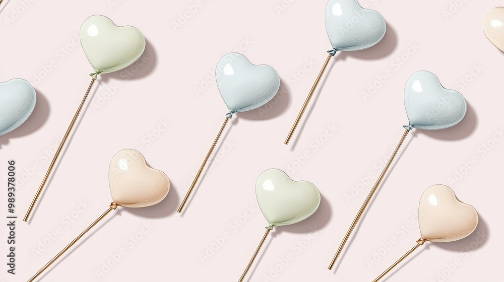 A vibrant display of heart-shaped balloons in shiny metallic hues creates a dreamy atmosphere of celebration and joy A vibrant display of heart-shaped balloons in shiny metallic hues creates a dreamy atmosphere of celebration and joy