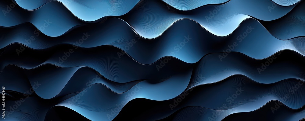 Obraz premium Abstract 3D wallpaper featuring dynamic black and blue waves with fluid lines and flowing textures creating a sense of movement and depth