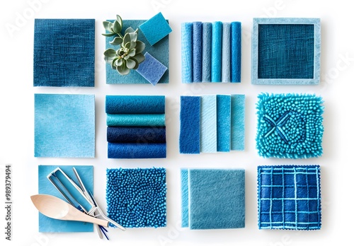 Blue and Turquoise Felt Textile Samples photo