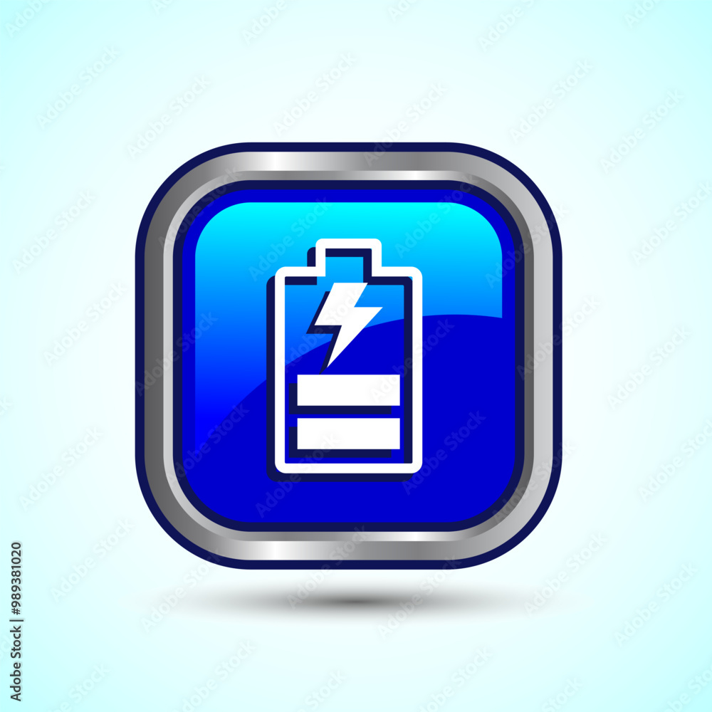 Power, Battery Icon Design Illustration, Icon For Web and mobile application, Blue Color Square Button Design Power, Battery Icon Design Illustration, Icon For Web and mobile application, Blue Color Square Button Design