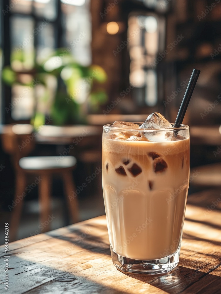 iced latte in a glass in a cafe. latte coffee by the window in a cozy cafe. sunlight. minimal background, sun rays with shadows. Copy space. iced latte in a glass in a cafe. latte coffee by the window in a cozy cafe. sunlight. minimal background, sun rays with shadows. Copy space.