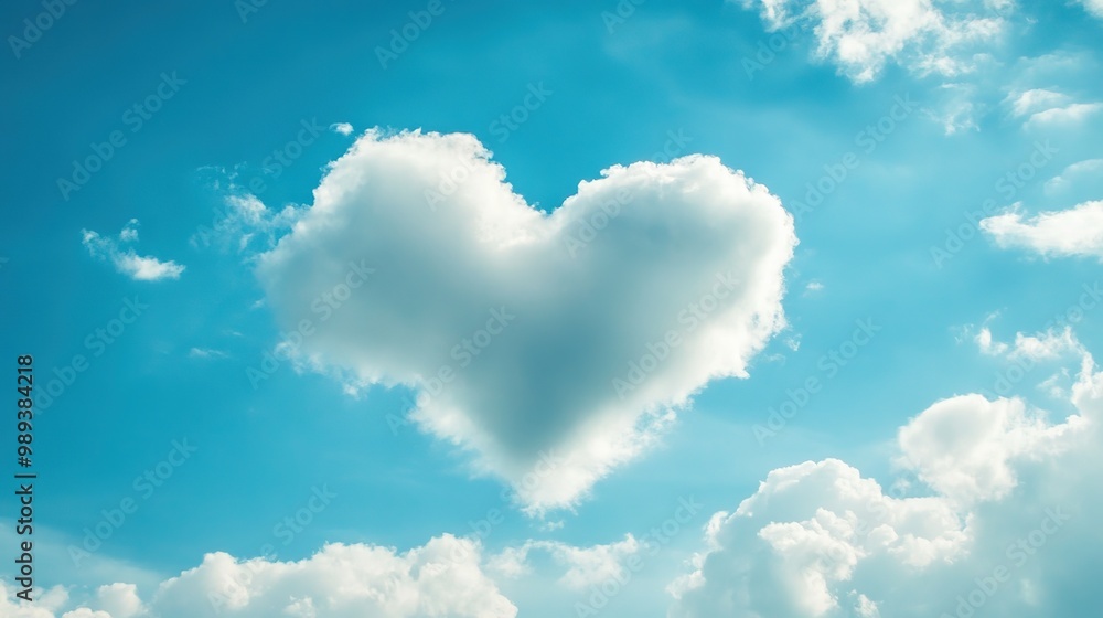 Heart-shaped cloud floating in a bright blue sky during daytime, creating a whimsical and uplifting atmosphere for onlookers Heart-shaped cloud floating in a bright blue sky during daytime, creating a whimsical and uplifting atmosphere for onlookers